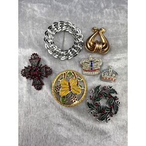 Vintage Rhinestone Brooch Lot‎ Cross Crown Butterfly Christmas